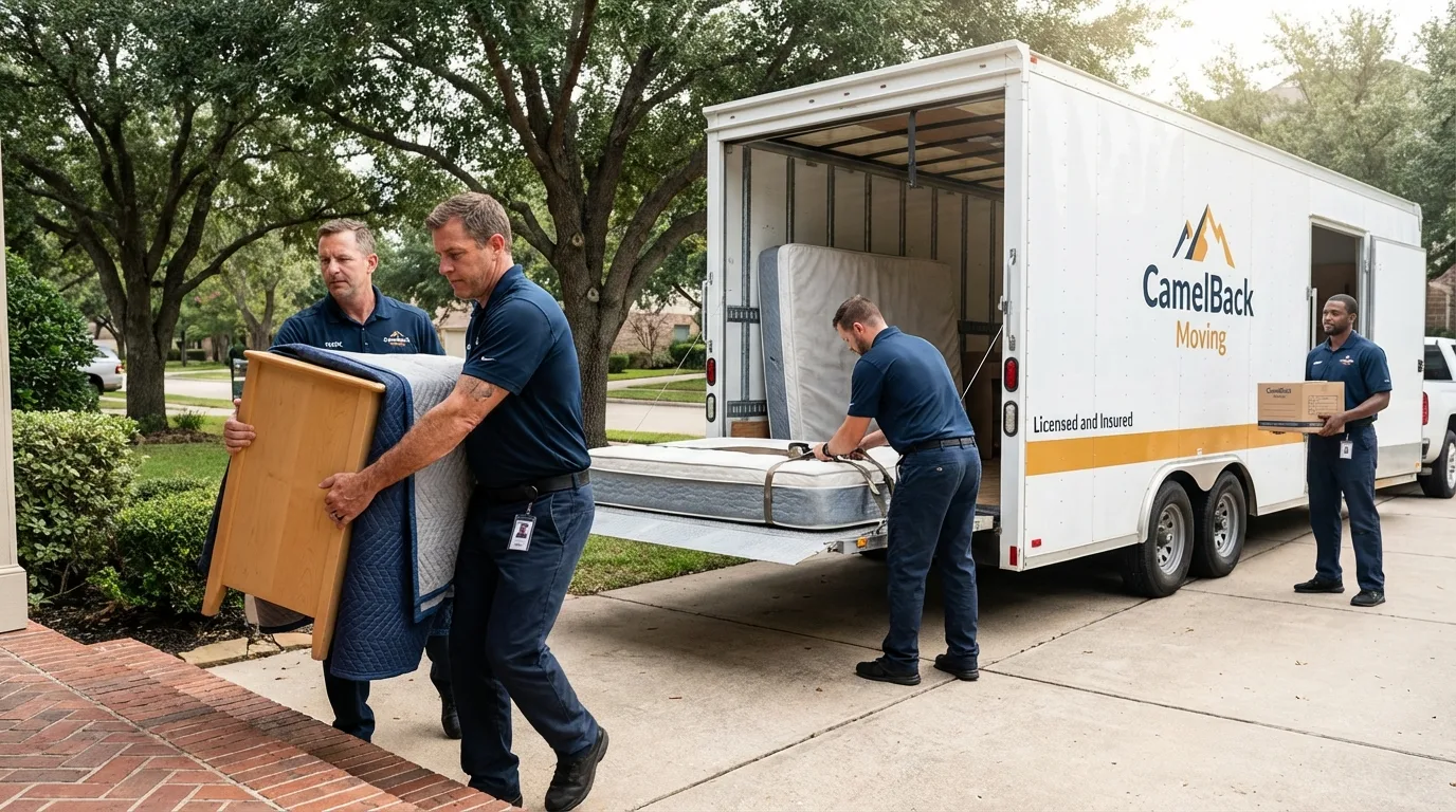 Crew loading residential truck for cross-state move from Jal, NM